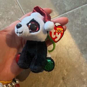 Ty Beanie Boos Key Clip PANDY CLAUS Christmas Panda Bear 4" Claire's Exclusive